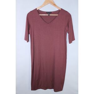Eileen Fisher Women's XS Brick Red Stretchy V-Neck Dress‎